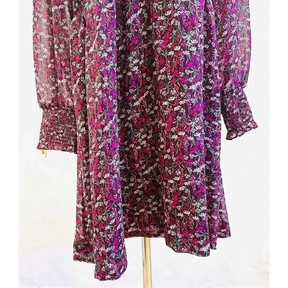 NWT DRAPER JAMES Women Long Sleeve Partially Lined Shirred Red Floral Dress XXL - Picture 3 of 12